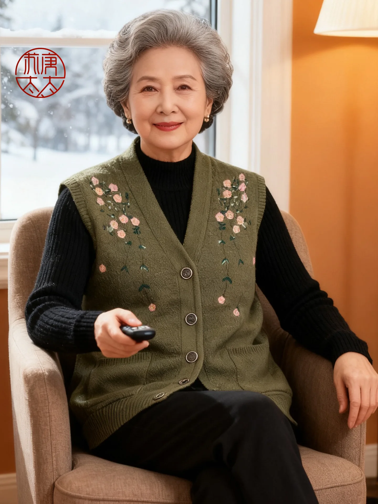 

andma Knitted Vest Spring Autumn Fce Lined Open Cardigan Sweater for Middle Aged And ly Women Warm Loose Fit Long P...