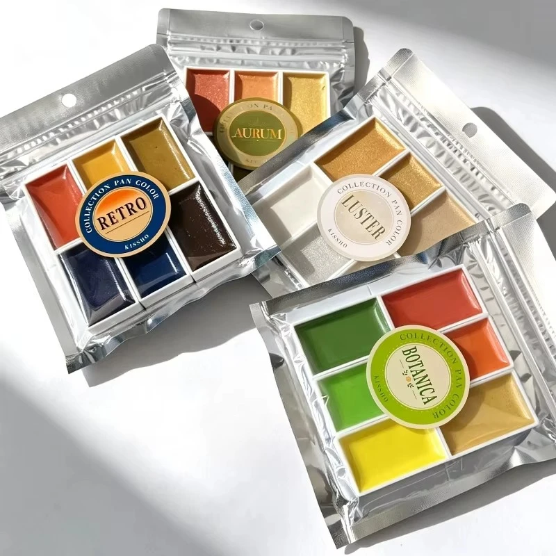 Kissho Collection Pan Color 6 Colors Gansai Watercolor Paint Set Japanese Solid Pigment for Illustration Painting Art Supplies