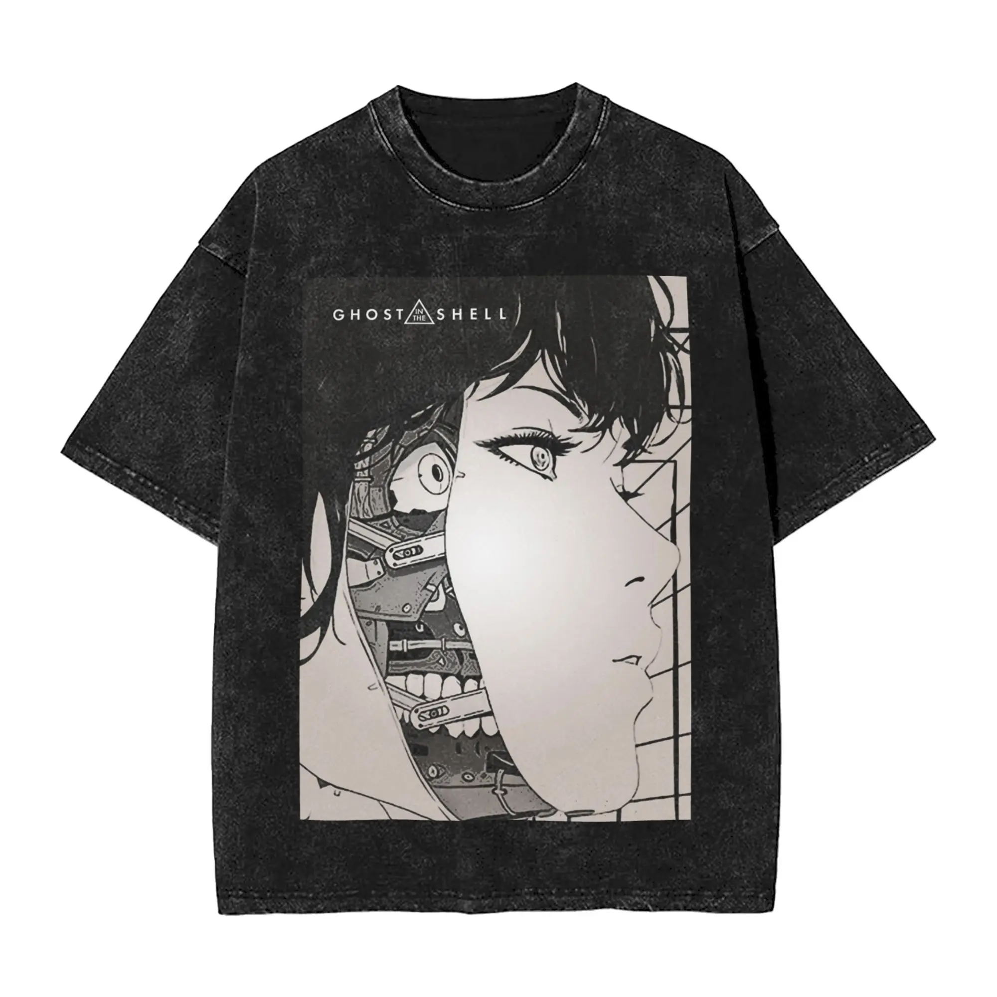 Washed T Shirt Ghost in the Shell Hip Hop Novelty T-Shirt Harajuku  Streetwear Cotton Summer Tops Tee Shirt for Men Women