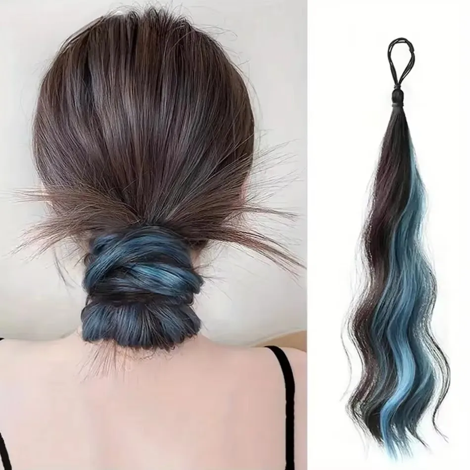 2Pcs Highlight Synthetic Hair Bundles Wavy Self-winding Chignon Ponytail Hair Extension Fluffy Braid Bun HairPiece For Daily Use