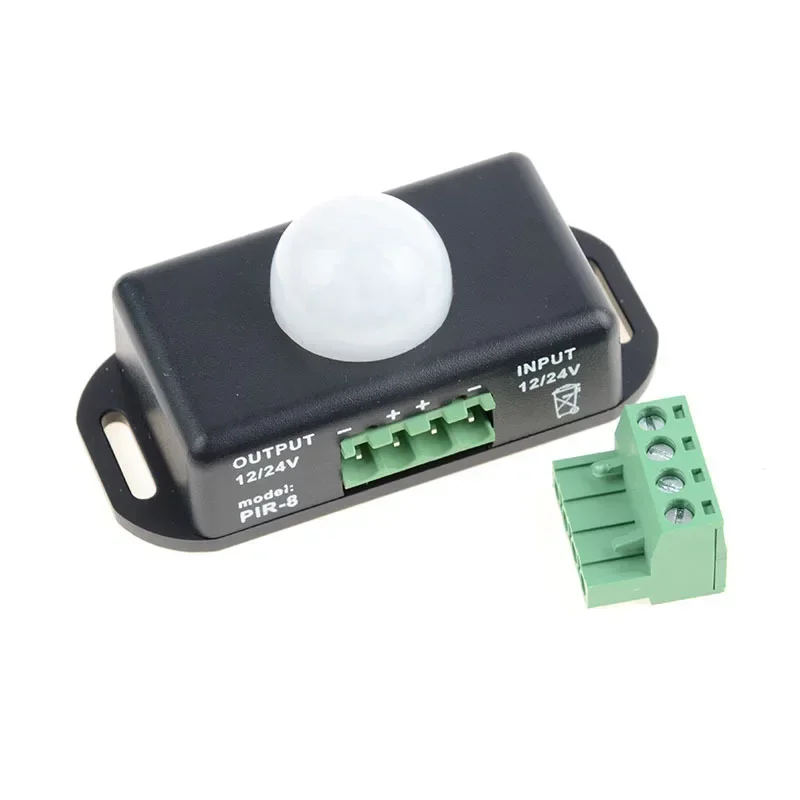 Interruptor de Sensor de movimiento PIR de ajuste automático, Detector infrarrojo IR, módulo de interruptor de luz para lámpara de tira de luz LED, CC de 12V, 24V, 8A, 1 piezas