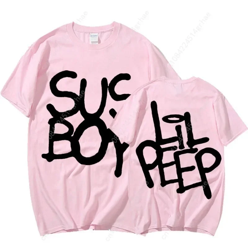 Lil Peep Sus Boy Pink Graphic T Shirt Men's Cool Hip Hop Rapper T-Shirt Men Women Cotton Short Sleeve T Shirts Gothic Streetwear