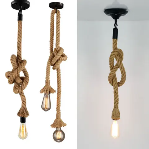 Edison E27 Vintage Kronleuchter Lampe Amerikanischen Retro Hanf Seil Anhänger Licht Industrielle Hängen Lampen Kreative Loft Wohnkultur