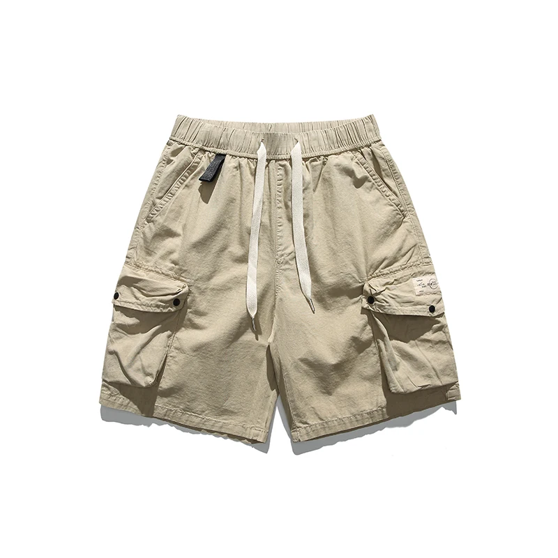 Men Summer Cargo Shorts 100% Pure Cotton Comfort Breathable Solid Color Leisure Body Building Motion New Large Pocket Shorts Men