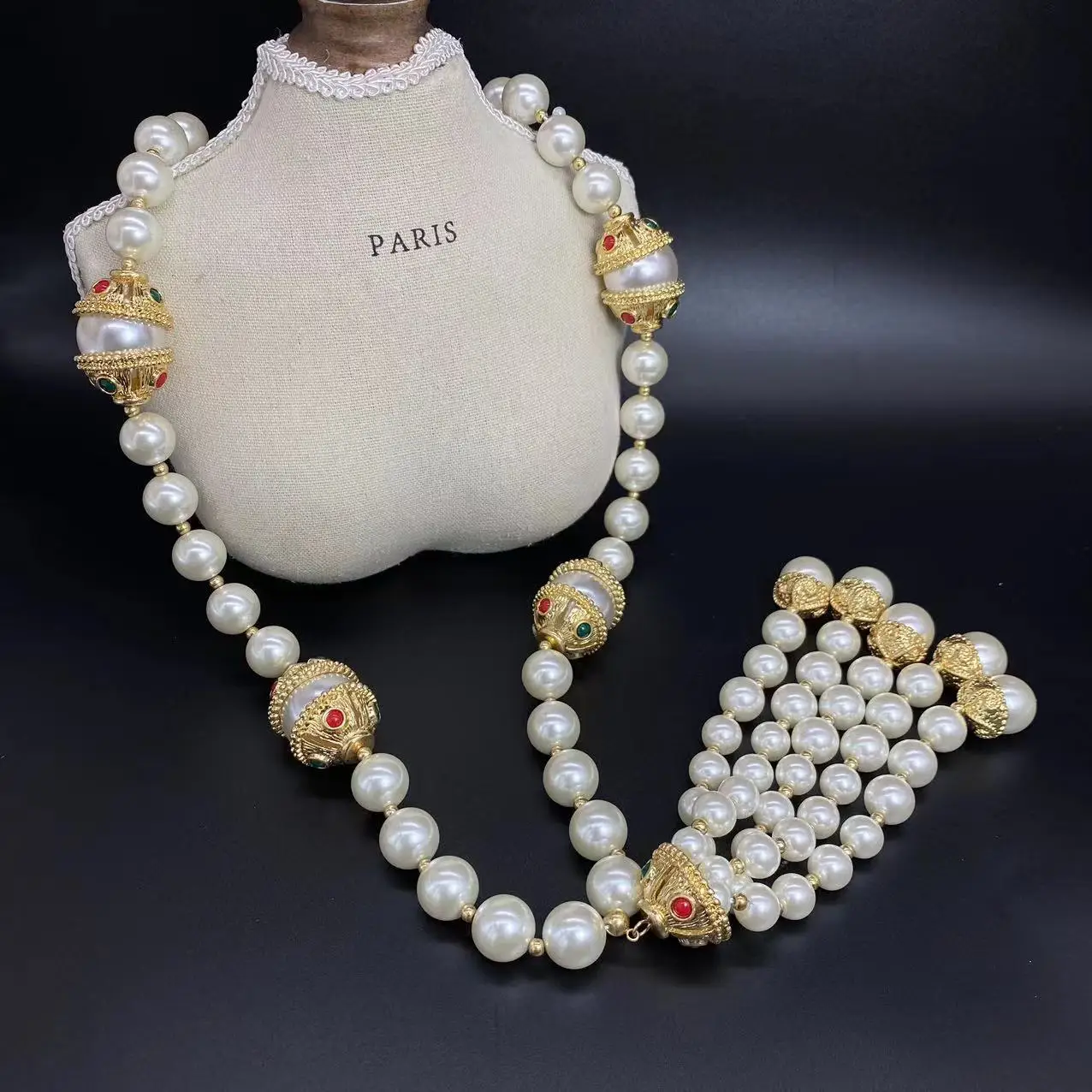 

Luxury Vintage Baroque long pearl fringe necklace French delicate elegant colorful rhinestones wedding party jewelry accessories