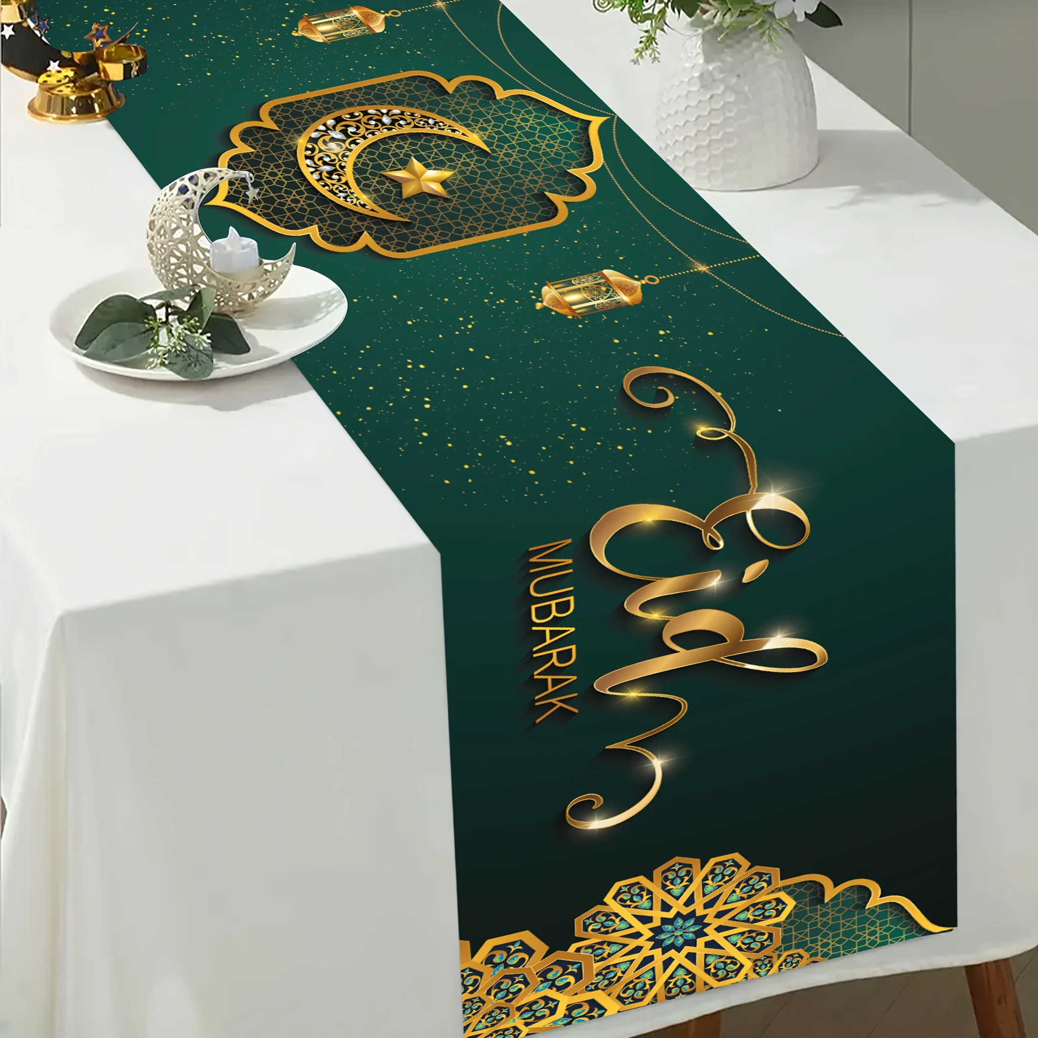

VIKAMA Ramadan Table Runner Eid Al Fitr Themed Home Decor Table Runner Ideal For Festive Kitchen And Dining Table Decoration