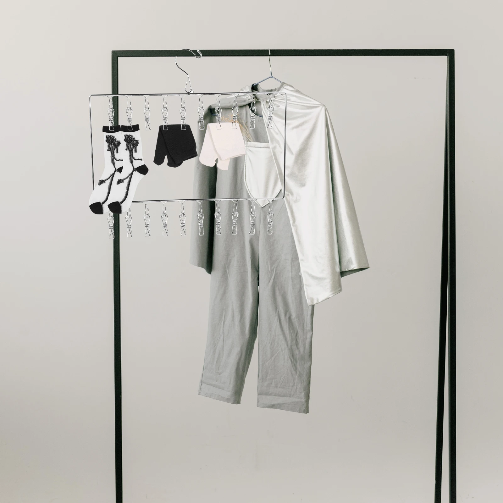 

Stainless Steel Sock Rack Small Clothes Drying Laundry Hanger for Clip with Clips Racks Child Socks Dryer Hanging