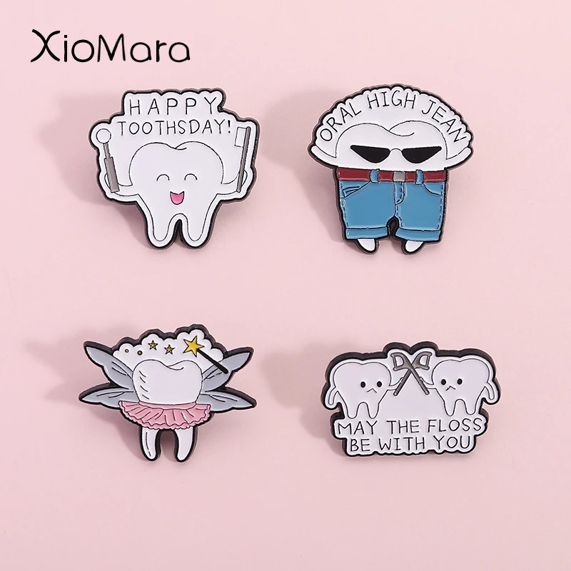 Maintain Dental Health Enamel Pins Funny Cartoon Happy Toothsday Brooches Backpack Lapel Badge Jewelry Gift For Dentist Friends