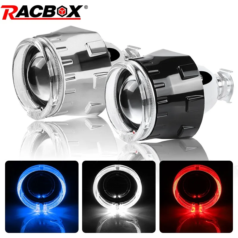 RACBOX Universal 2.5 Inch Led Angel Eyes Bi-Xenon Projector Lenses Driving Light DRL H4 H7 Car Retrofit Styling Use H1 Lamp