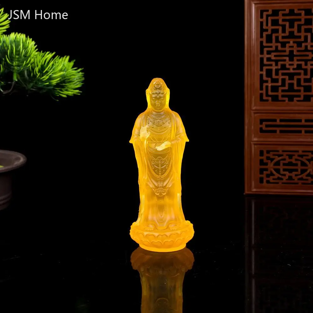High 13cm Guanyin Buddha Statue Water Glaze Living Room Home Buddha Hall Offering
