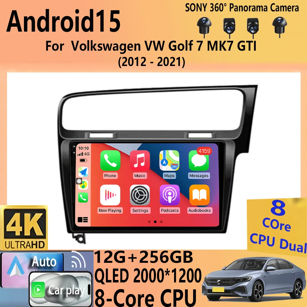 Radio For Volkswagen VW Golf 7 MK7 GTI 2012-2021 Right hand drive RHD Carplay Android 15 Auto Stereo Video Player 2 din