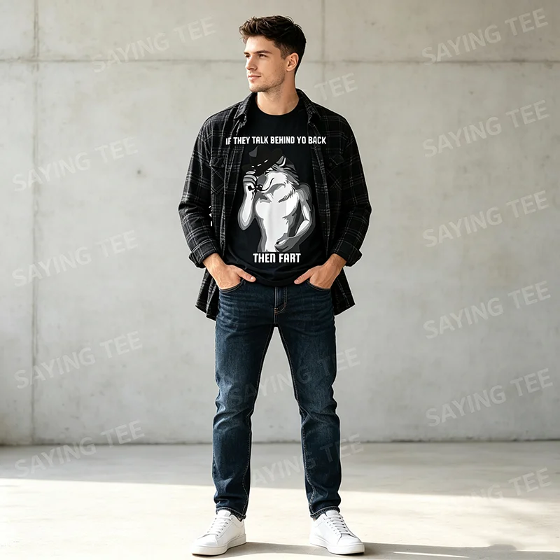 Wenn Sie hinter Ihrem Rücken reden, dann ist das ein lustiges, humorvolles T-Shirt mit einem Furz-Meme. Y2k Herrenmode, grafisches Oberteil, neuartiges Kurzarm-T-Shirt. – Detail 5