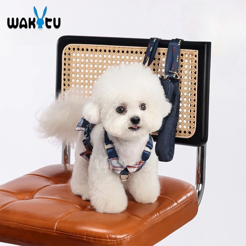 

Wakytu Dog Chest Strap Travel Leash Pet Large Medium Small Denim Corduroy Dog Out Walking Dog Leash Vest Type Harnesses Leads