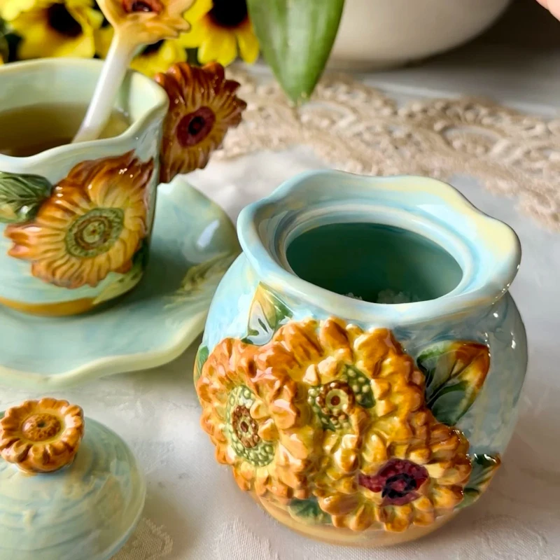Tea Coffee Sugar Container - Sunflower Ceramic Spice Jar for Kitchen