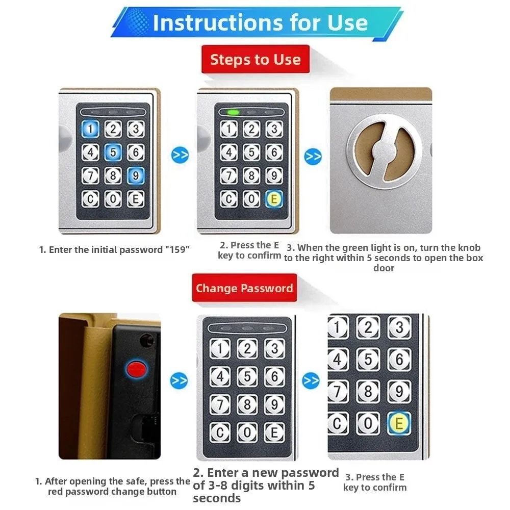 Anti-Theft Piggy Bank Key Lock Password Lock Small Digital Safe Box Compact Household Electronic Money Bank Children's Use