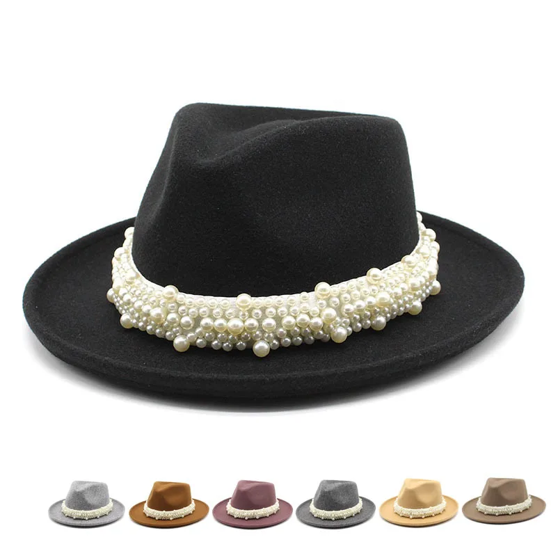 

Hot Pearl Wool Top Hat Men S And Women S Jazz Hat Rolled Brim Broad Brimmed Hat Dragon And Woolen Wool Cap