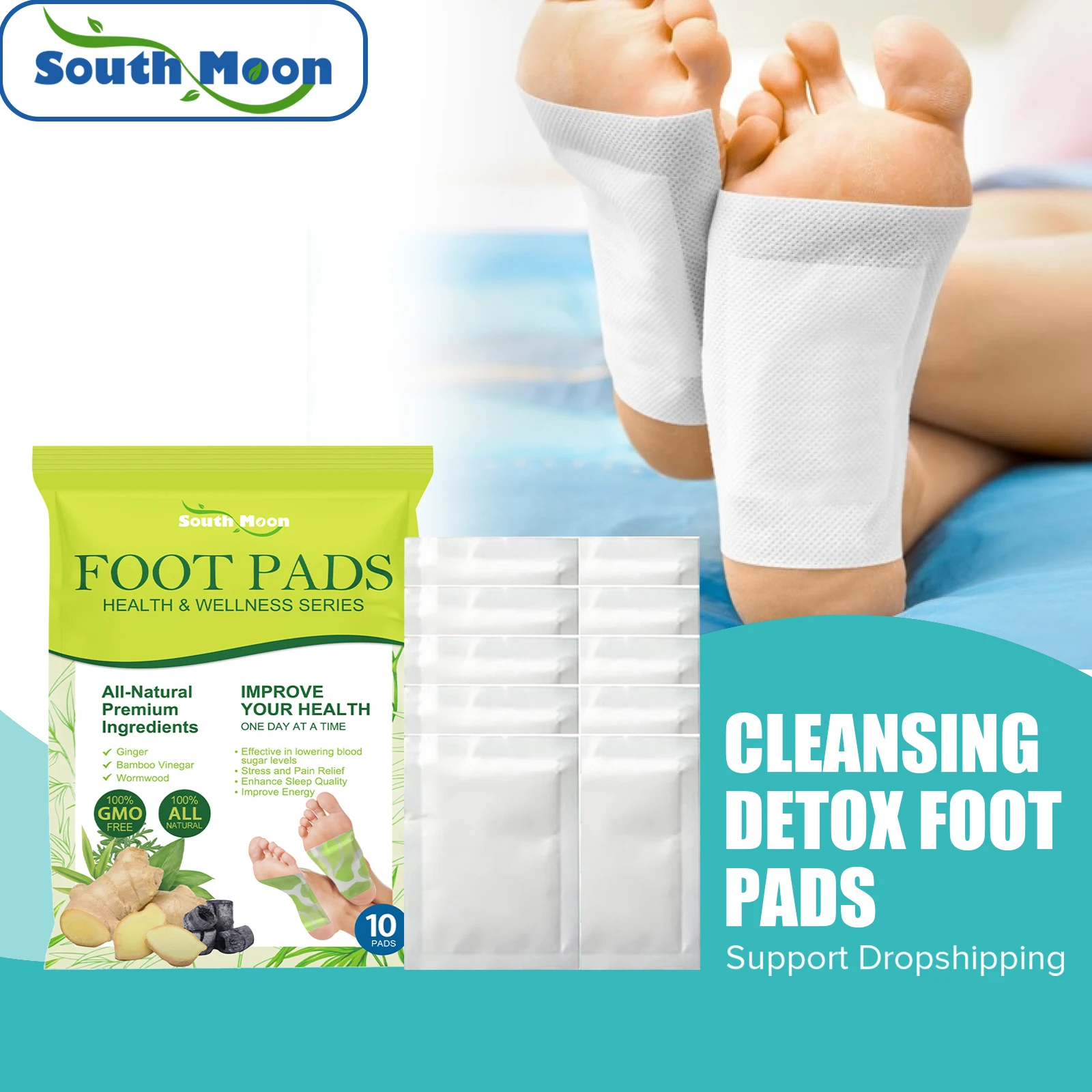 

South Moon Body Detox Foot Patch Relieve Fatigue Help Sleeping Toxins Deep Cleaning Feet Pads Ginger Stickers for Detoxification