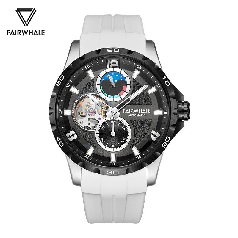 

Mark Fairwhale Automatic Watches Men Sports Silicone Strap Clock Fashion Moon Phase Mechanical Wristwatch Reloj Free Shipping