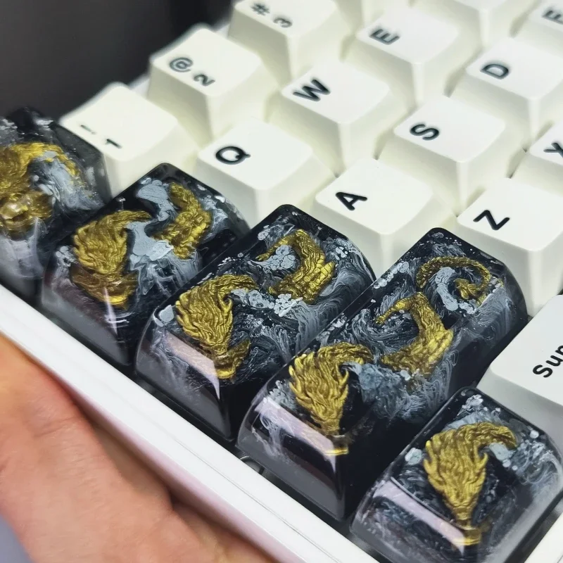 Black Gold Dragon Keycap Resin Spacebar Artisan Dropper Rubber Custom Key Caps for Mechanical Keyboard Gaming Accessories Gift