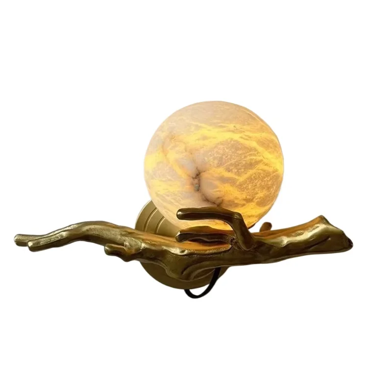 Modern Luxurious Wall Lamp Creativity Branch Copper Natural Marble LED Wall Sconces Parlor Bedroom Home Decoration Light Fixture