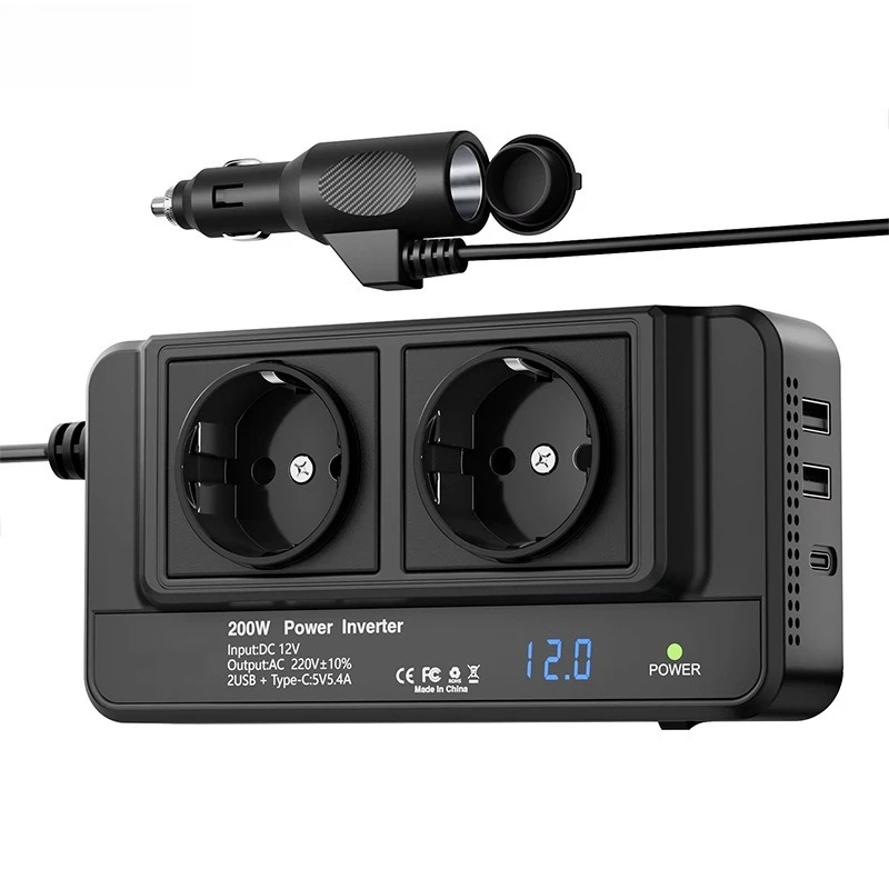 200W car inverter 12V to 110V 220V European, Australian, British, US, Brazilian socket inverter