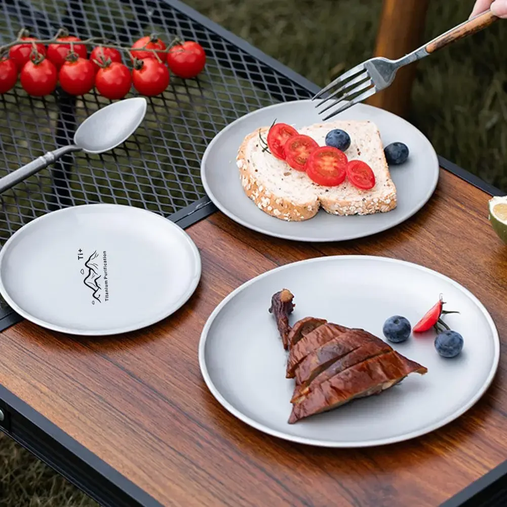 

Titanium Camping Plate Multi-Purpose Creative Camping Plate For Barbecue Home Titanium Dinnerware Round Frosted Picnic Gear