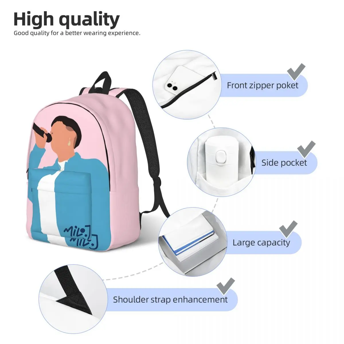 Super Quality The Happy Song From The Album Schoolbag Journey Sturdy Shoulder Milo J Office Staff Knapsack Birthday Gift