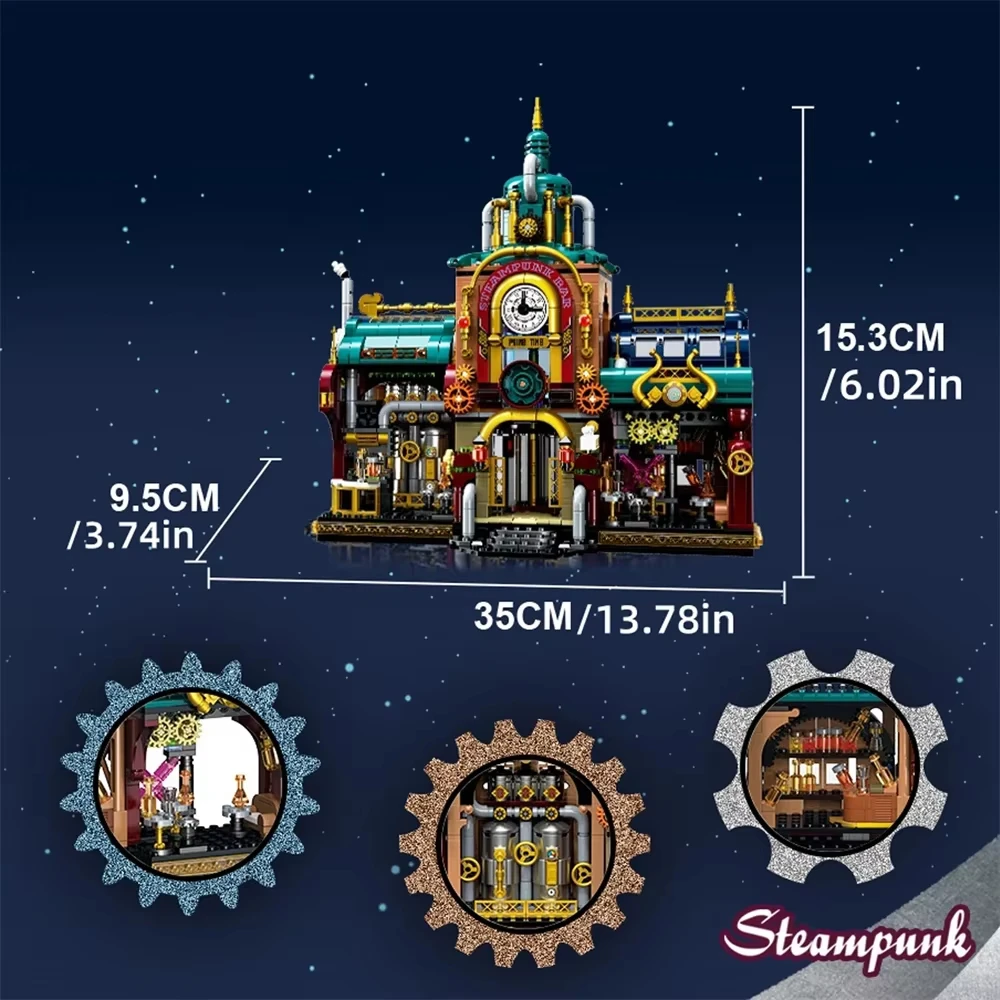 1557pcs Creative Street View Steam Punk Architectures Building Bricks Steampunk Bar Mini Block Model Toys Collection For Gifts