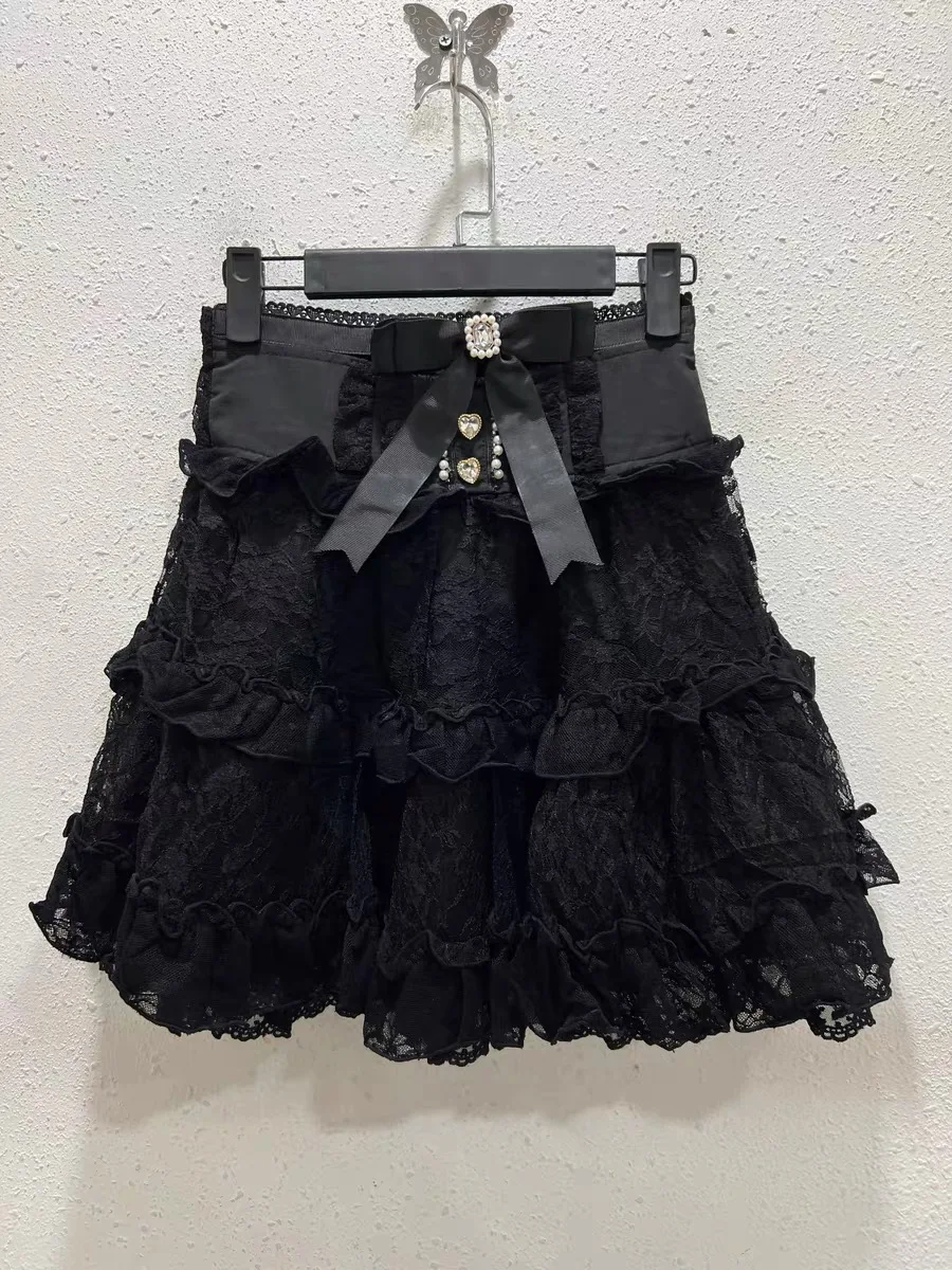 

Japanese Style Lace Butterfly Girls' High Waist Short Skirt Slimming Sweet Cute Jacquard Double-layer Lolita Skirts for Women