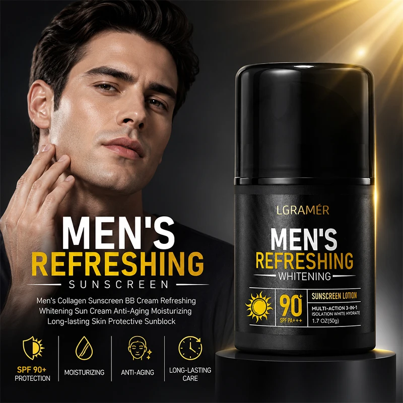 Protector Solar para Hombre SPF90+, Control de Grasa, No Grasoso, Resistente al Agua y al Sudor, Loción de Protección Solar Facial y Corporal Anti UV