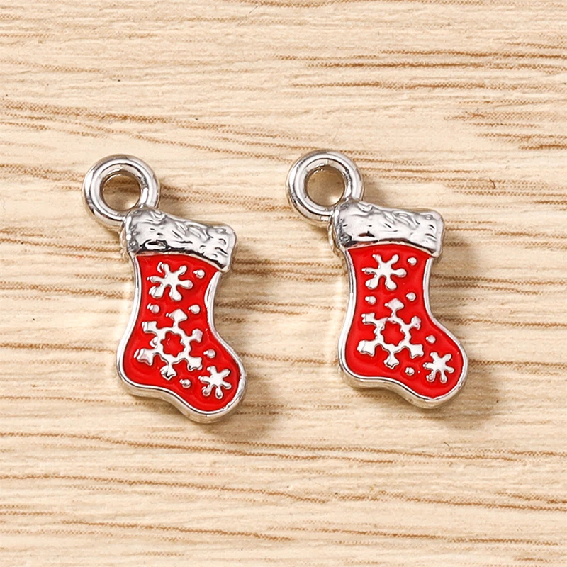 5 Stück 10x16mm Niedliche Emaille-Weihnachtsschneeflocken-Socken-Anhänger für die Herstellung von Ohrringen, Halsketten, DIY-Bastelarbeiten, Schmuckzubehör – Detail 7
