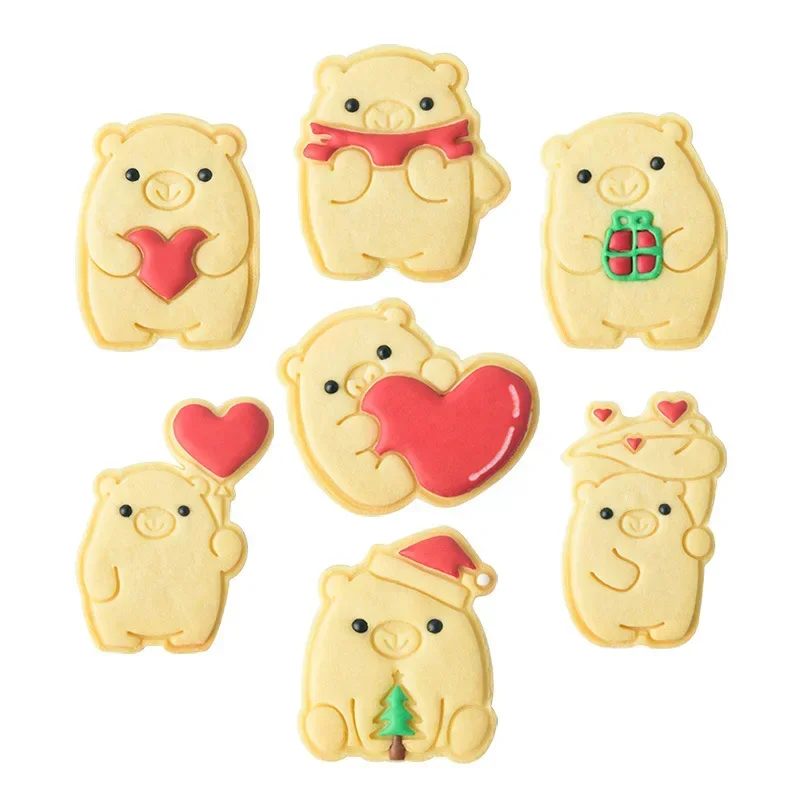 Plastic 3D Cartoon Bear Cookie Mould Valentine's Day Love Baking Mould Fondant Biscuit Cutter Cake Decorating Accessories