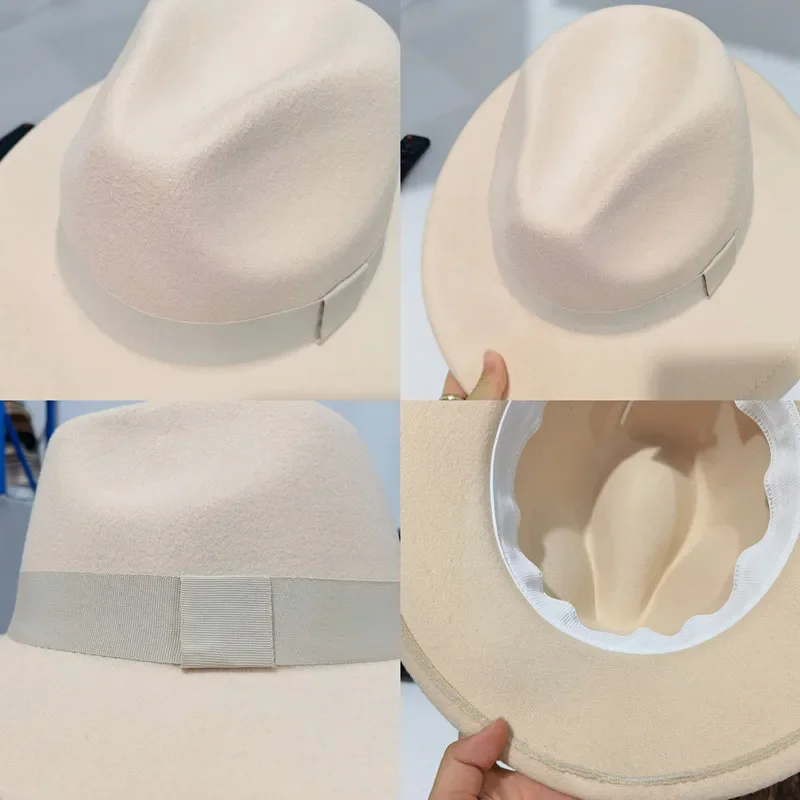 Women Hats Winter Fedora Hats Ribbon Band Belt Felt Panama Church Formal Hats White Wide Brim Vintage Men Caps Sombreros De Sol