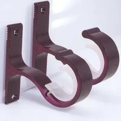 

2Pcs Curtain Rod Aluminum Alloy Thick Single Bracket Stable Mounting for Window Drapery Door Curtain Rod Dark Red