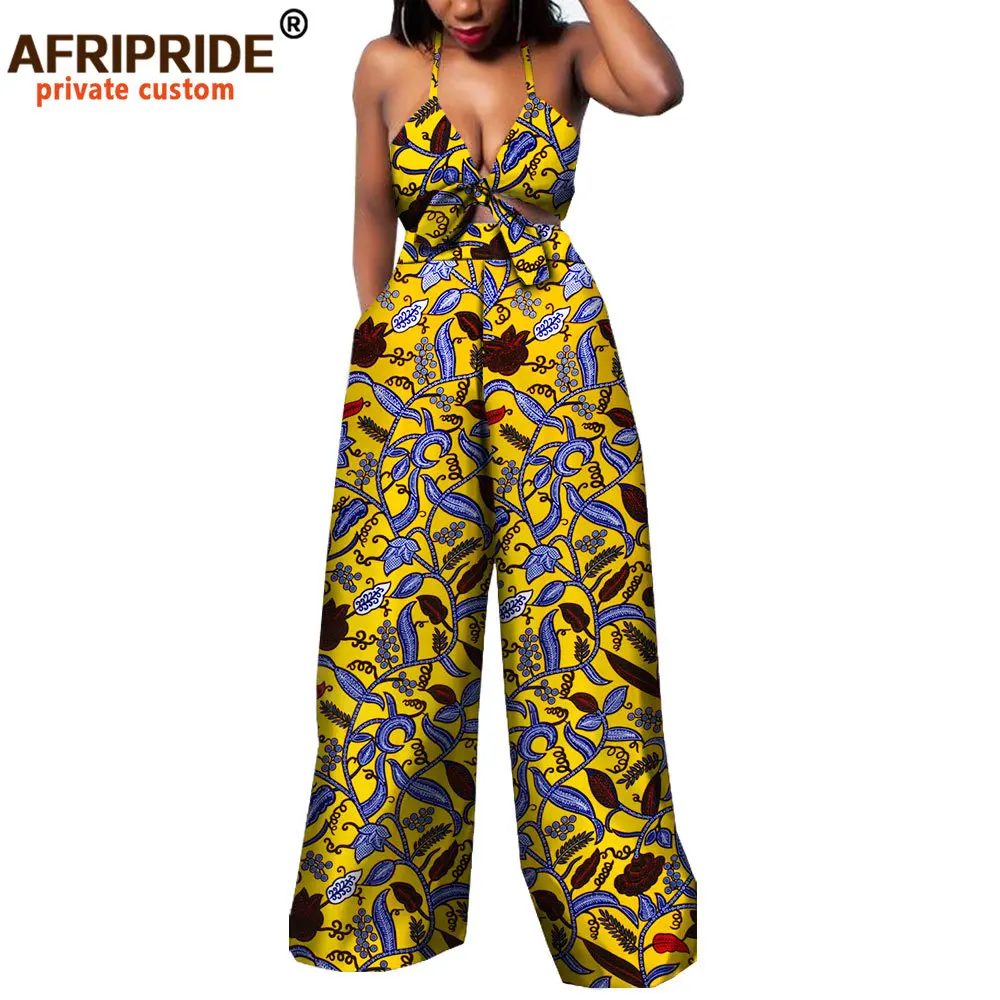 African 2 Piece Set for Women Dashiki Strapless Short Top+full Length Print Pants Ankara Clothing Attire AFRIPRIDE A1826005