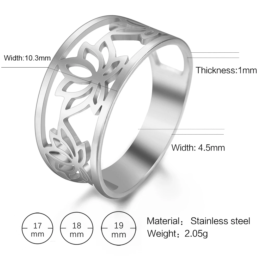 Kkjoy Mode Vintage Edelstahl Gold Farbe Lotus Blume Finger Ringe Für Frauen Buddhismus Amulett Schmuck Geschenk Großhandel – Detail 12