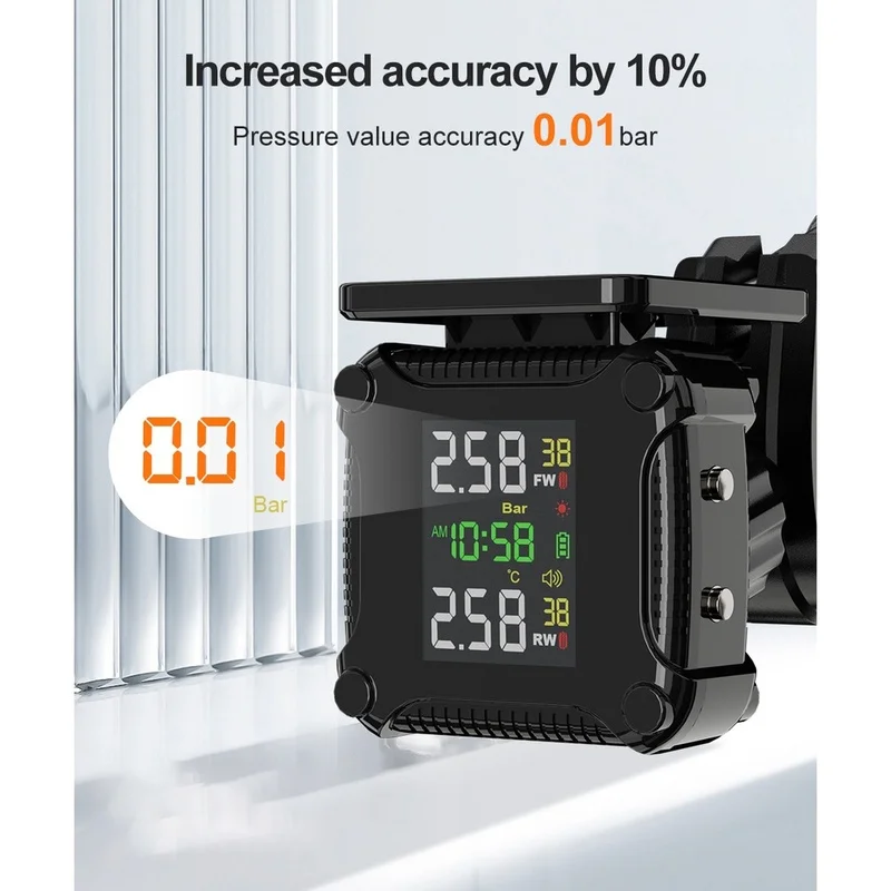 Super Sale Tire Pressure Monitoring System Colorful Display Wireless TPMS Motorcycle Solar Charge Tyre Temperature Sensor
