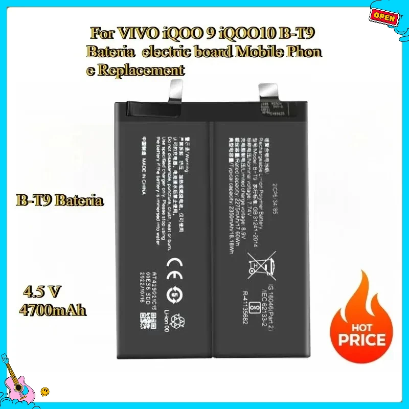 

New Battery Suitable 2350mAh*2 4700mah for VIVO IQOO 9 IQOO10 B-T9 Bateria Electric Board Mobile Phone Replacement