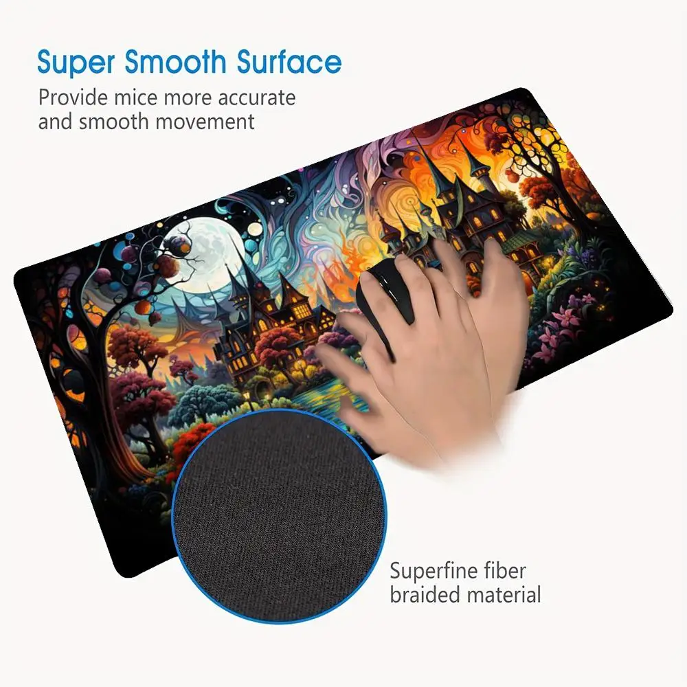 Fairy Tale Town Theme Forest Castle Mouse Pad Extra Large Tube Pads Anti-Slip Bottom Office Game Desktop MousePad