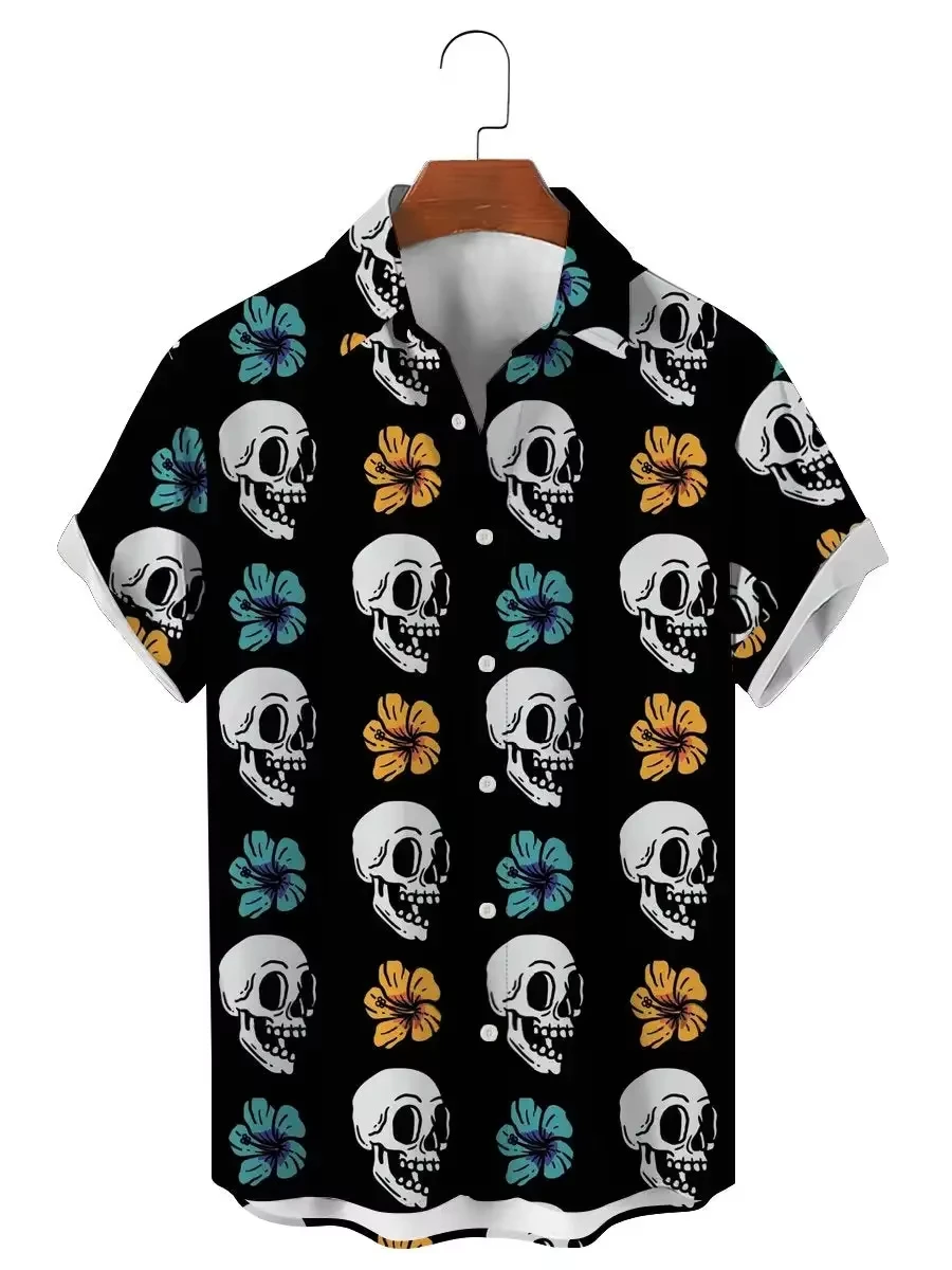 

Fashion Skull Floral Men's Shirts Funny Skull 3D Print Streetwear Short Sleeve Tees Hawaiian Shirt Summer Casual Men Clothes