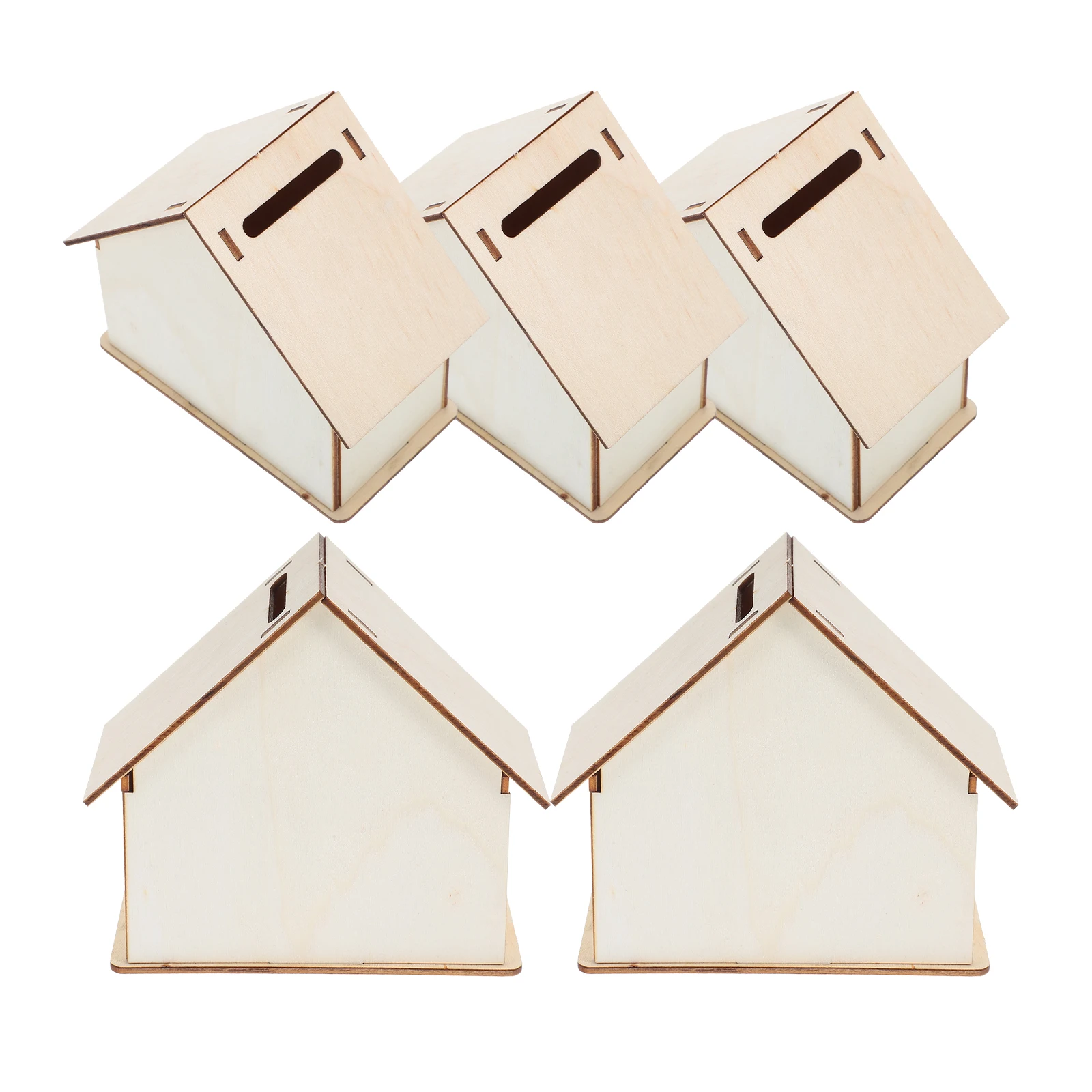 5Pcs Children's Graffiti Unfinished Wooden Piggy Banks House Shape Kids DIY Coin Bank Saving Box Piggy Bank Saving Box