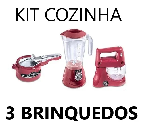 Kit Cozinha Infantil Batedeira Liquidificador Panela Pressão