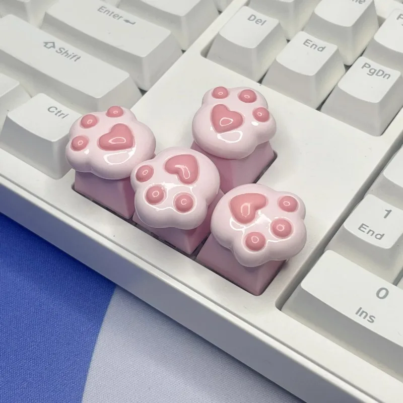 

4 shiny cat paw keycaps cartoon creative direction key position cross axis special powder mechanical keyboard cat paw keycaps