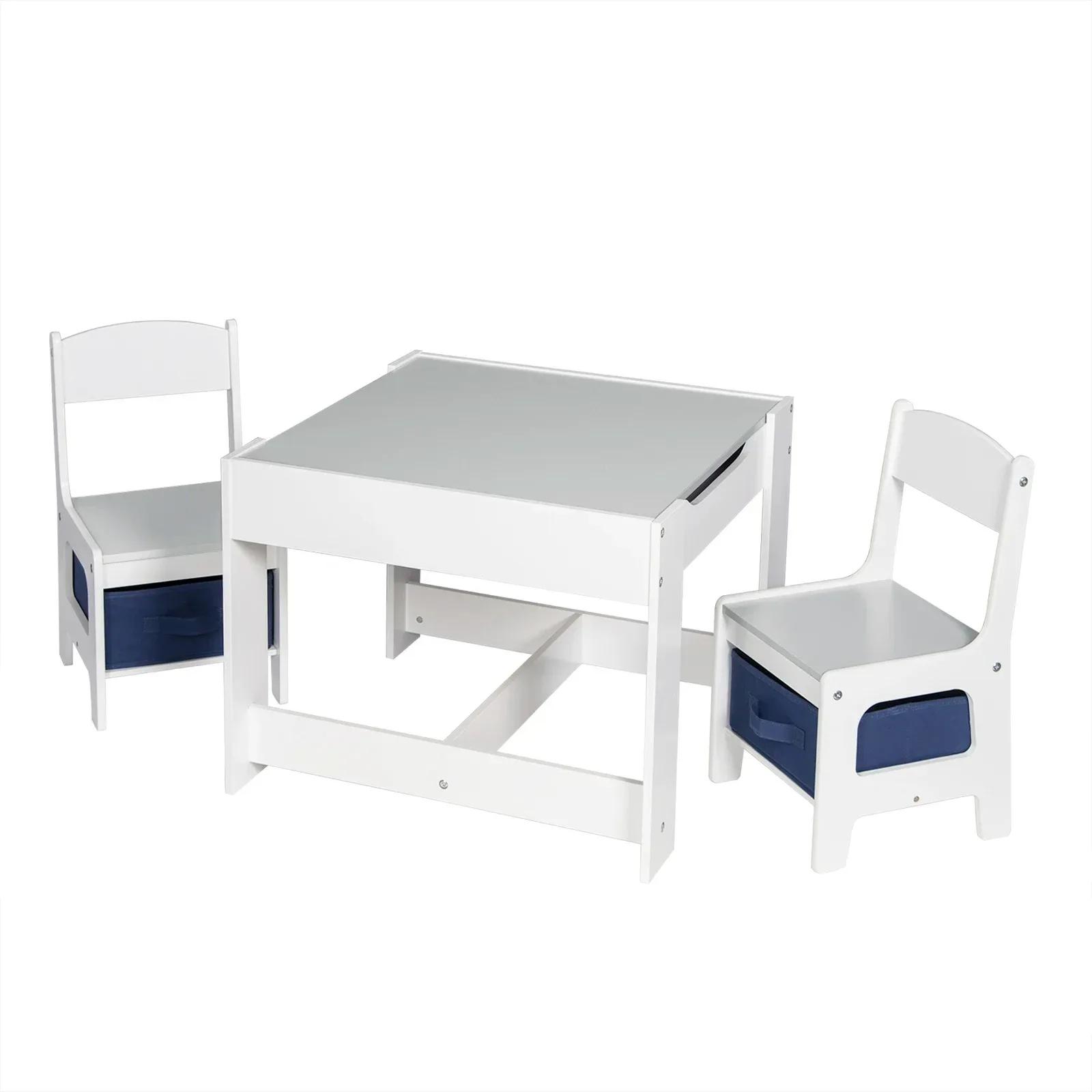 

Wood KID Children Table with 2 Chairs Kindergarten Baby Games Home Painting Desk with Storage Space Children's Furniture