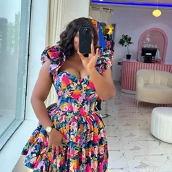 2025 African Dresses For Women Summer Spring Africa Clothing Sleeveless Dress Sexy V-Neck Slim Dress Office Lady Party