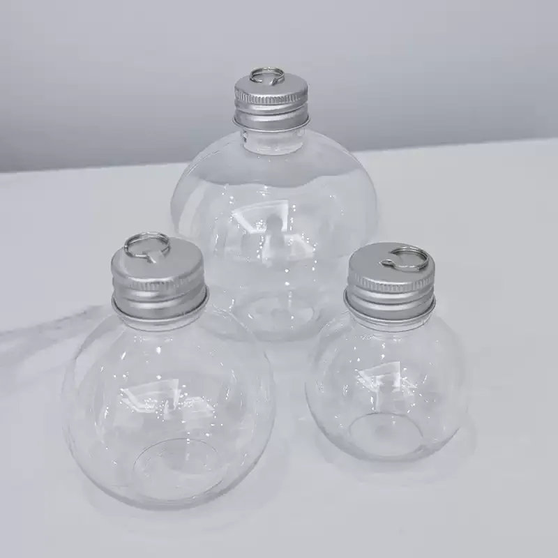 50ml 100ml 250ml Light Bulb Round Bottle PET Plastic Transparent Bottle Hanging Ring Lid Wishing Christmas Bottle DIY Decoration