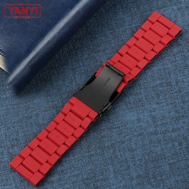 Stainless steel with rubber watchband for diesel watch strap DZ7370 DZ7396 DZ7395 DZ4289 DZ7430 mens sold red bracelet band