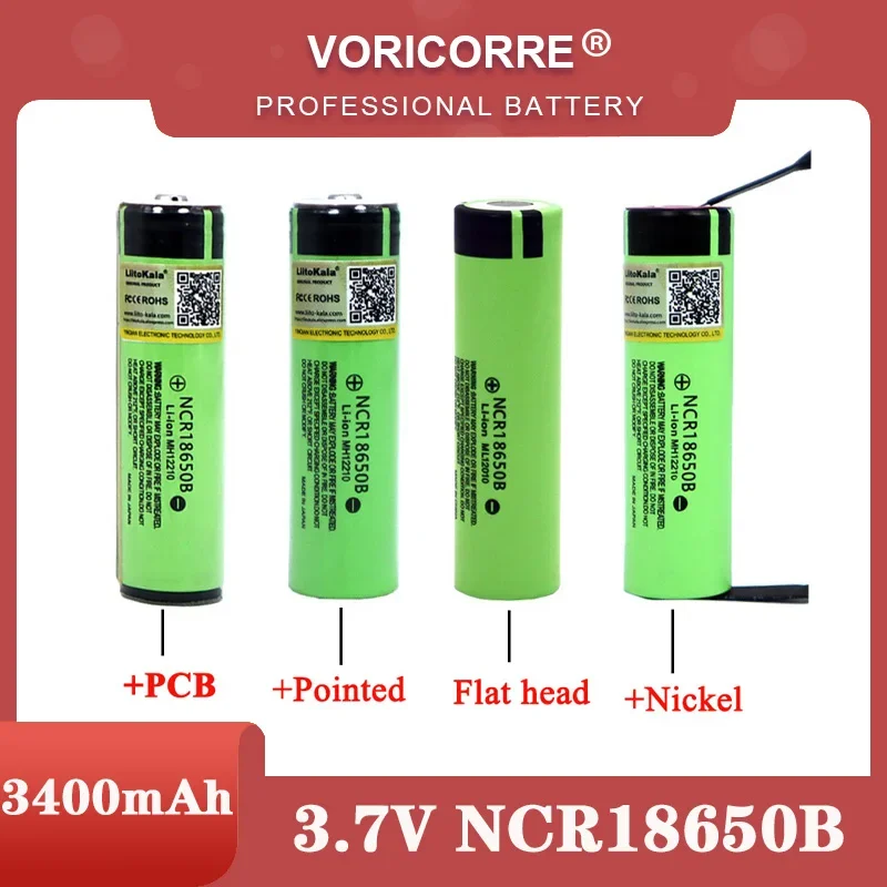 Liitokala-بطارية قابلة لإعادة الشحن للكشاف ، بطاريات مع كلوريد متعدد الفينيل ، نيكل تصنعه بنفسك ، جديد ، NCR18650B ، للي أمبير في الساعة ، * V