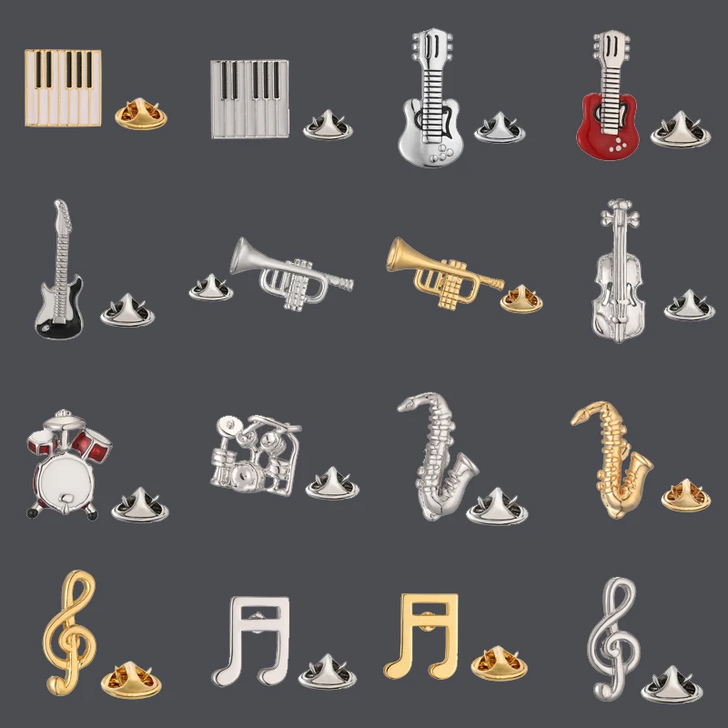 Men\'s brooch note music equipment saxophone piano guitar and violin design Suit coat lapel pin women\'s hat backpack badge