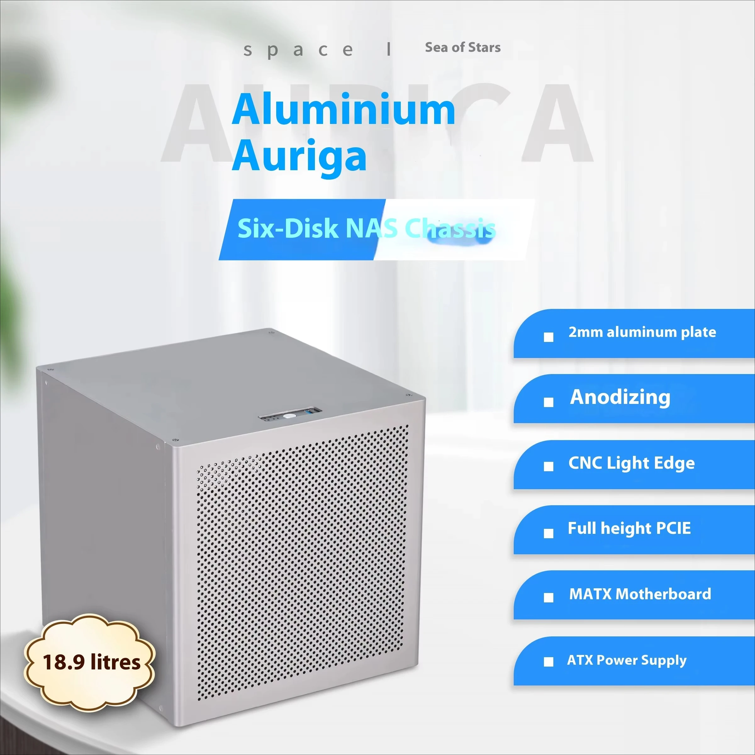 حافظة هيكل NAS من الألومنيوم المؤكسد من Yufu لدعم UNRAID اللوحة الرئيسية Matx ATX مزود الطاقة بمنفذ USB الأمامي تصميم رائع 6 قرص #2